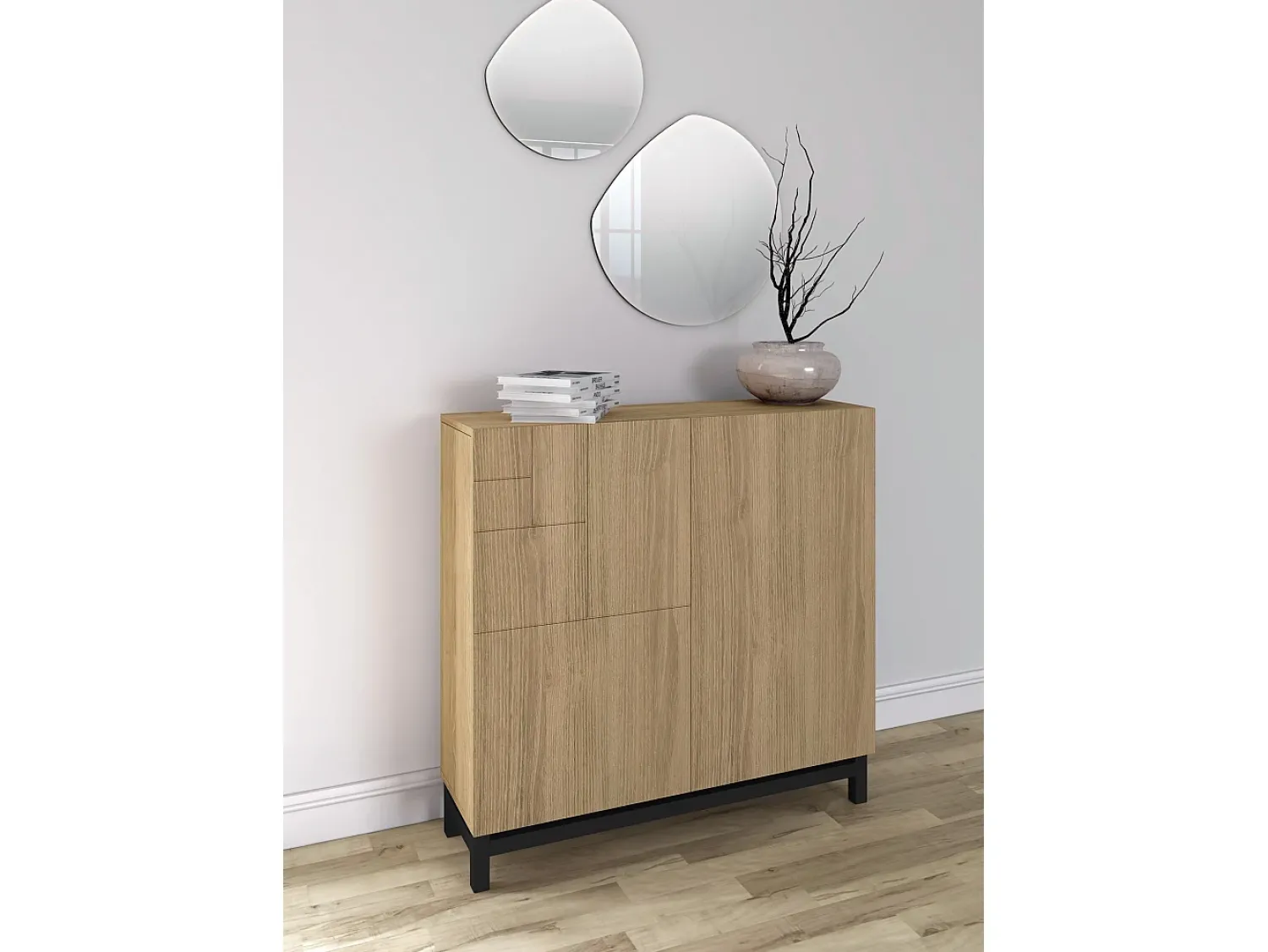 Hot Herdasa Sapateiro/Móvel organização - H90cm x L90cm x P27cm carvalho dourado pernas - Copenhague Preto