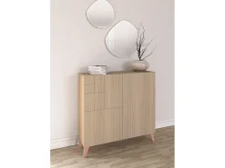 Outlet Herdasa Sapateiro/Móvel organização - H87cm x L90cm x P27cm nogueira clara pernas rose - Bergen Rosa