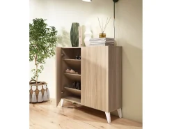 Móvel De Arrumação|Sapateira*Herdasa Sapateiro/Móvel organização - H87cm x L90cm x P27cm nogueira clara pernas - Bergen Branco
