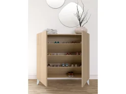 Móvel De Arrumação|Sapateira*Herdasa Sapateiro/Móvel organização - H87cm x L90cm x P27cm nogueira clara pernas - Bergen Branco