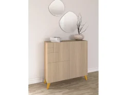 Herdasa Sapateiro/Móvel organização - H87cm x L90cm x P27cm nogueira clara pernas mostarda - Bergen^ Móvel De Arrumação|Sapateira