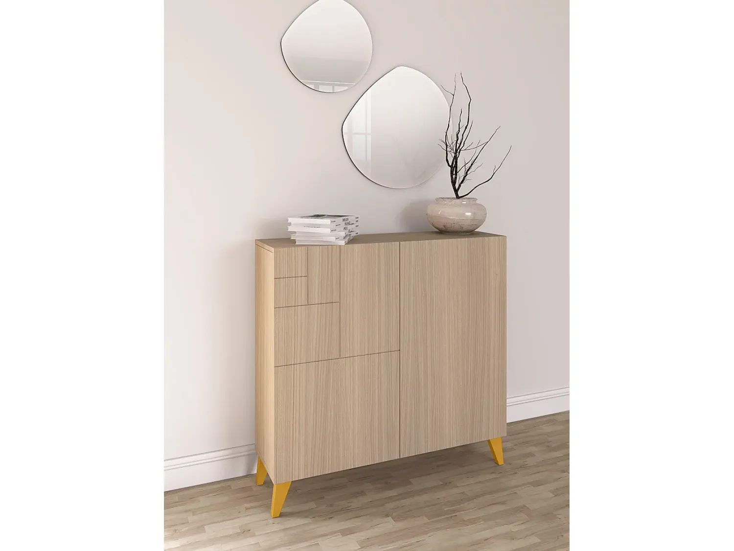 Herdasa Sapateiro/Móvel organização - H87cm x L90cm x P27cm nogueira clara pernas mostarda - Bergen^ Móvel De Arrumação|Sapateira