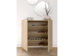Herdasa Sapateiro/Móvel organização - H87cm x L90cm x P27cm nogueira clara pernas mostarda - Bergen^ Móvel De Arrumação|Sapateira