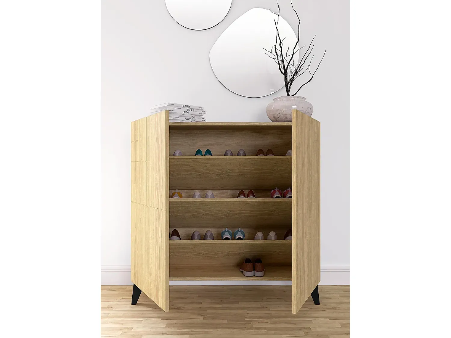 Móvel De Arrumação|Sapateira*Herdasa Sapateiro/Móvel organização - H87cm x L90cm x P27cm chêne dore pernas – Bergen Preto