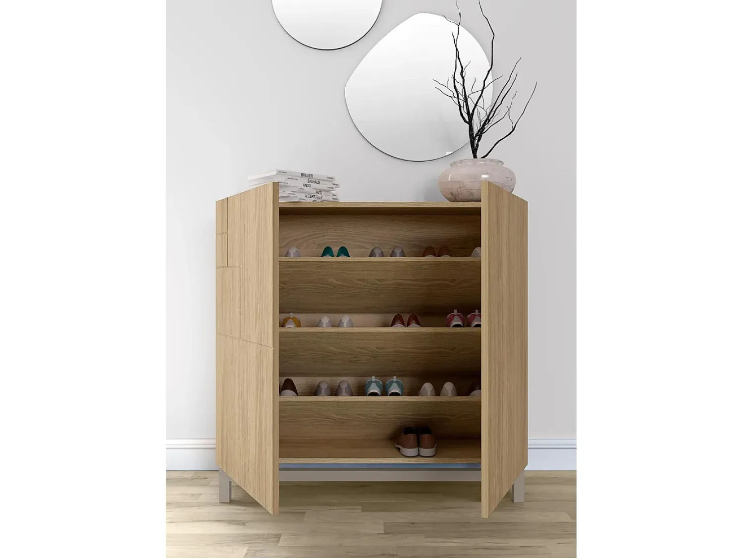 Herdasa Sapateiro/Móvel organização - H90cm x L90cm x P27cm carvalho dourado pernas bege - Copenhague^ Móvel De Arrumação|Sapateira