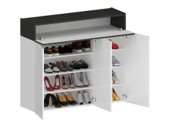 Móvel De Arrumação|Sapateira*Dmora ScarpIera Dcanestrell, Suporte para sapatos com economia de espaço com 4 portas, Armário de entrada multifuncional, 114x38h100 cm, Branco e Ardósia Cinzento