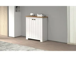 Móvel De Arrumação|Sapateira*Dmora Scarpiera Dcittadin, Porta scarPe economizador de espaço com 2 portas, armário de entrada multifuncional, 84x42h100 cm, branco e carvalho Castanho