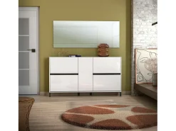 Móvel De Arrumação|Sapateira*Dmora ScarpierEm Darnautovi, Suporte para sapatos, Armário de entrada multiusos, Armário para calçados, Made in Italy, 169x25h94 cm, brilhante Branco