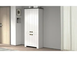 Dmora ScHarpeira Dcicerell, Suporte para sapatos com economia de espaço com 4 portas, Armário de entrada multifuncional, 84x42h200 cm, Branco e Ardósia^ Móvel De Arrumação|Sapateira