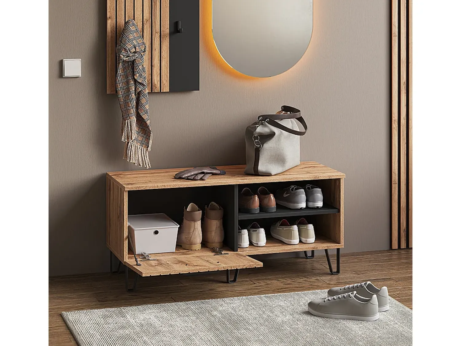Sale Vicco Schuhbank carvalho wotan 100x38x45 amber Natural escuro
