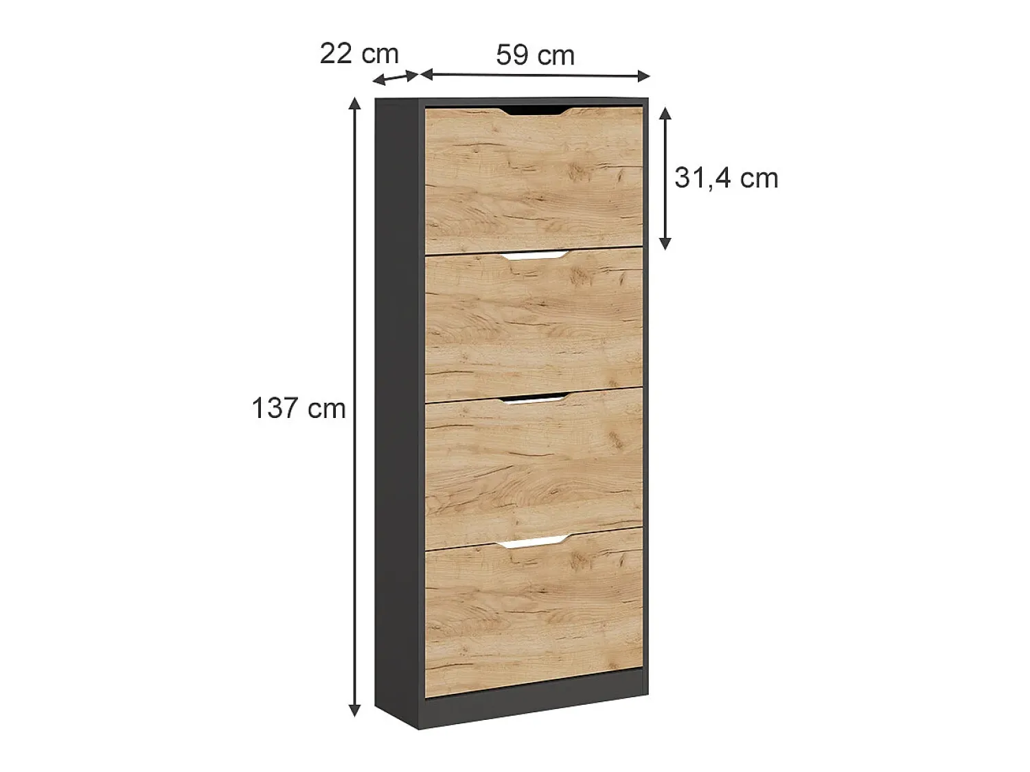 Vicco Schuhkipper carvalho antracite/goldkraft 59x22x137 luca^ Móvel De Arrumação|Sapateira
