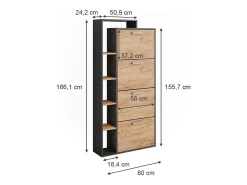 Móvel De Arrumação|Sapateira|Vicco Schuhkipper carvalho goldkraft/antracite 80x24.2x166.1 orlando Natural escuro