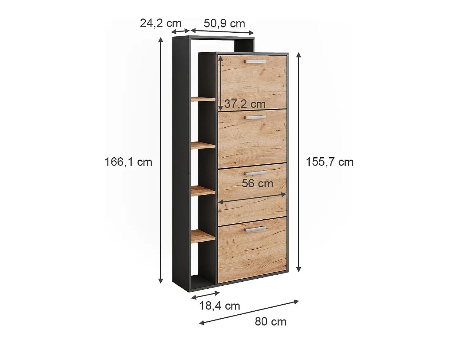 Móvel De Arrumação|Sapateira|Vicco Schuhkipper carvalho goldkraft/antracite 80x24.2x166.1 orlando Natural escuro