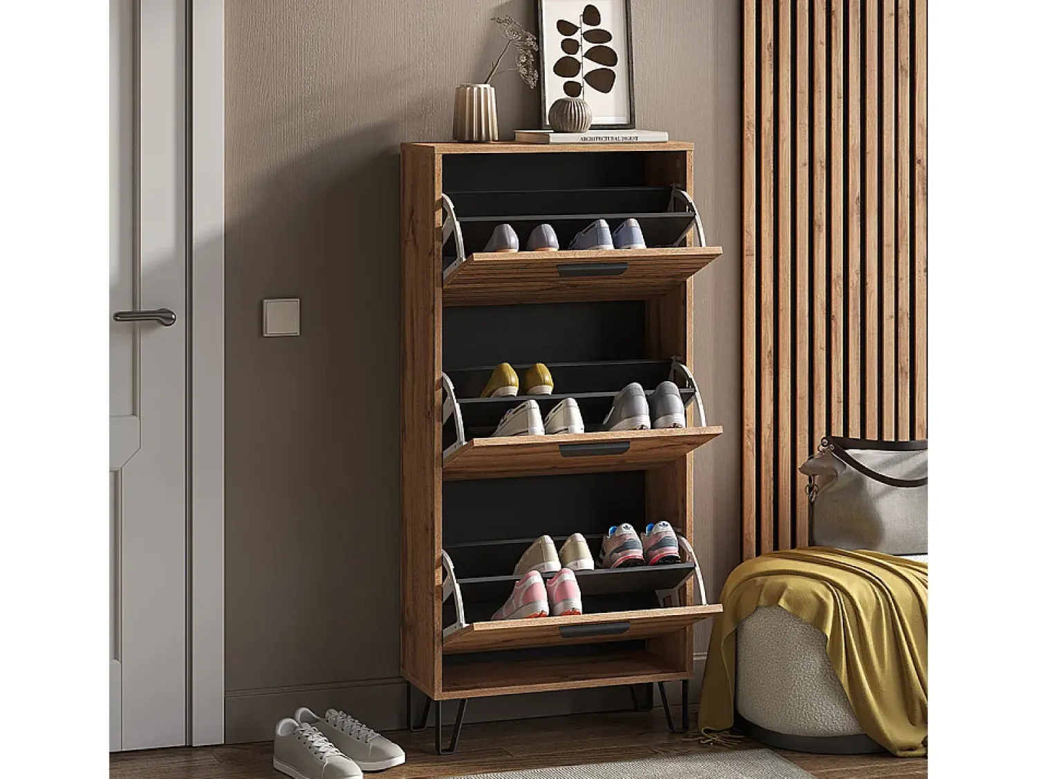 Móvel De Arrumação|Sapateira*Vicco Schuhkipper carvalho wotan 62x25.1x130 amber Natural escuro