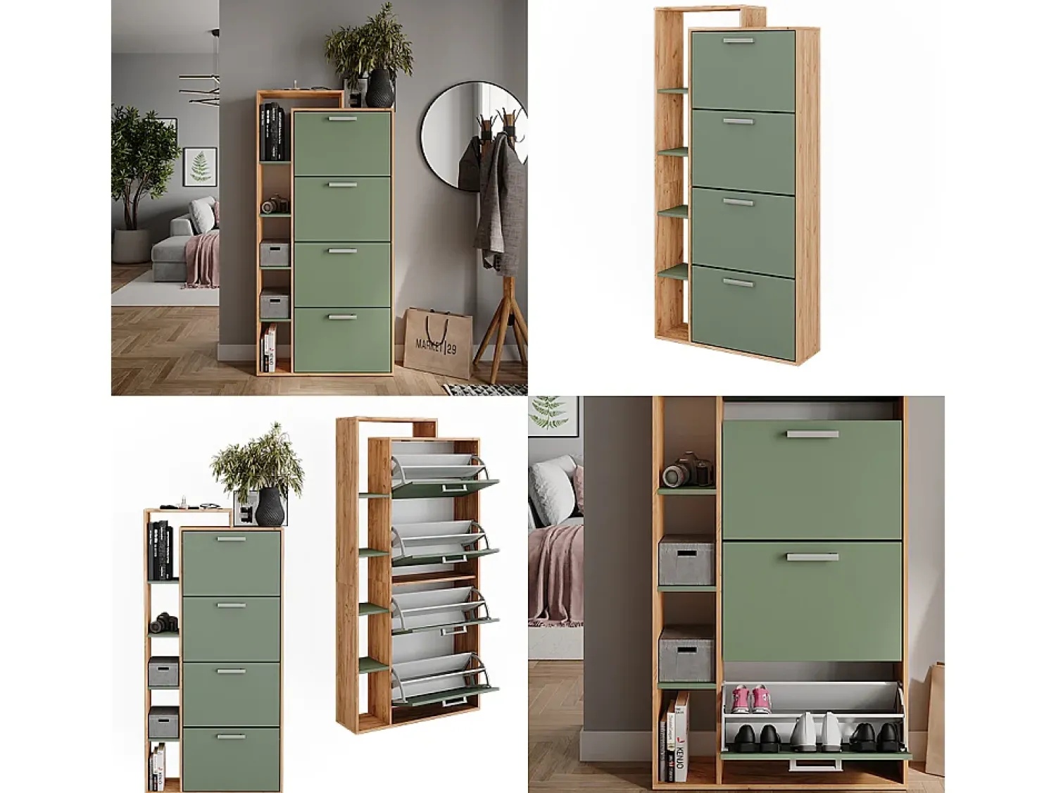 Móvel De Arrumação|Sapateira|Vicco Schuhkipper carvalho/ goldkraft 80x24.2x166.1 orlando Verde