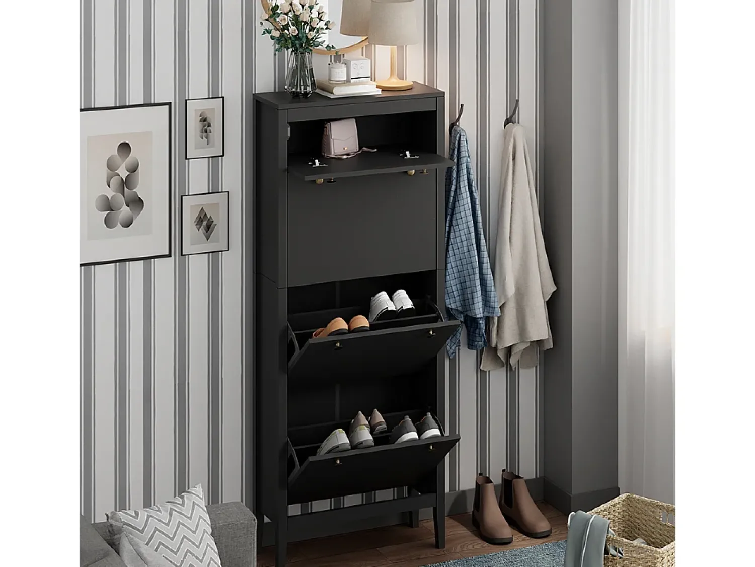 Móvel De Arrumação|Sapateira*Vicco Schuhschrank 60x23.5x153 aron Preto
