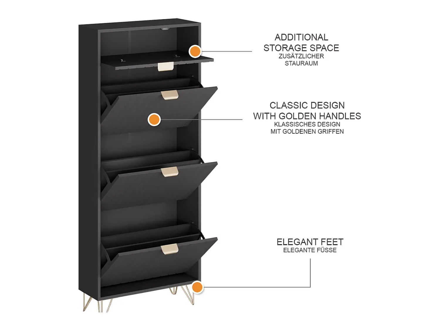Móvel De Arrumação|Sapateira|Vicco Schuhschrank 60x23.5x145 helge Preto