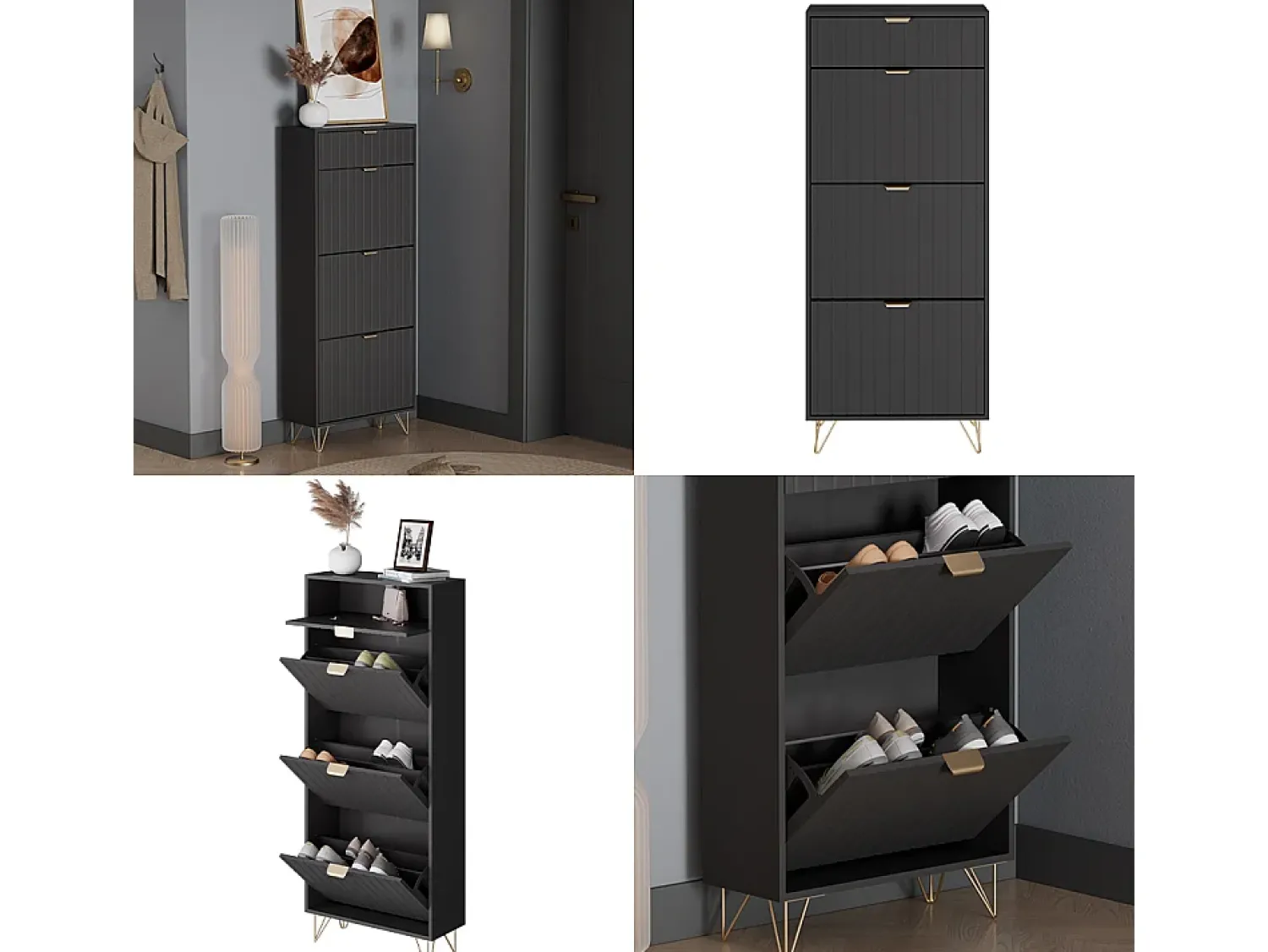 Móvel De Arrumação|Sapateira|Vicco Schuhschrank 60x23.5x145 helge Preto