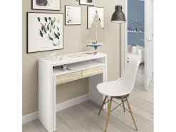 Dmora Secretária Billings, Secretária com tampo extensível, Secretária para PC com 2 gavetas, 99x36h88 cm, e Carvalho^ Consola