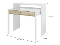Dmora Secretária Billings, Secretária com tampo extensível, Secretária para PC com 2 gavetas, 99x36h88 cm, e Carvalho^ Consola