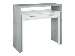 Consola*Dmora Secretária Billings, Secretária com tampo extensível, Secretária PC com 2 gavetas, 99x36h88 cm, Cimento e Branco Cinzento