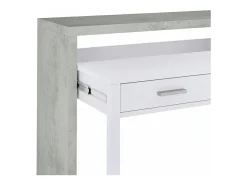Consola*Dmora Secretária Billings, Secretária com tampo extensível, Secretária PC com 2 gavetas, 99x36h88 cm, Cimento e Branco Cinzento