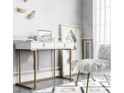 CosmoLiving by Cosmopolitan Secretária com 2 gavetas em MDF cinzento^ Consola