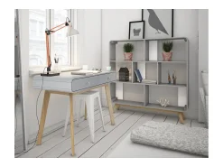 Consola|Loft24 Secretária com 2 portas em carvalho e aglomerado branco Cinzento