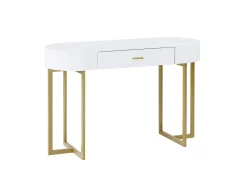 Consola|Vente-unique Secretária consola com 1 gaveta em MDF lacado e metal, e dourado – TORELI II de Pascal Morabito Branco