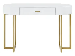 Consola|Vente-unique Secretária consola com 1 gaveta em MDF lacado e metal, e dourado – TORELI II de Pascal Morabito Branco