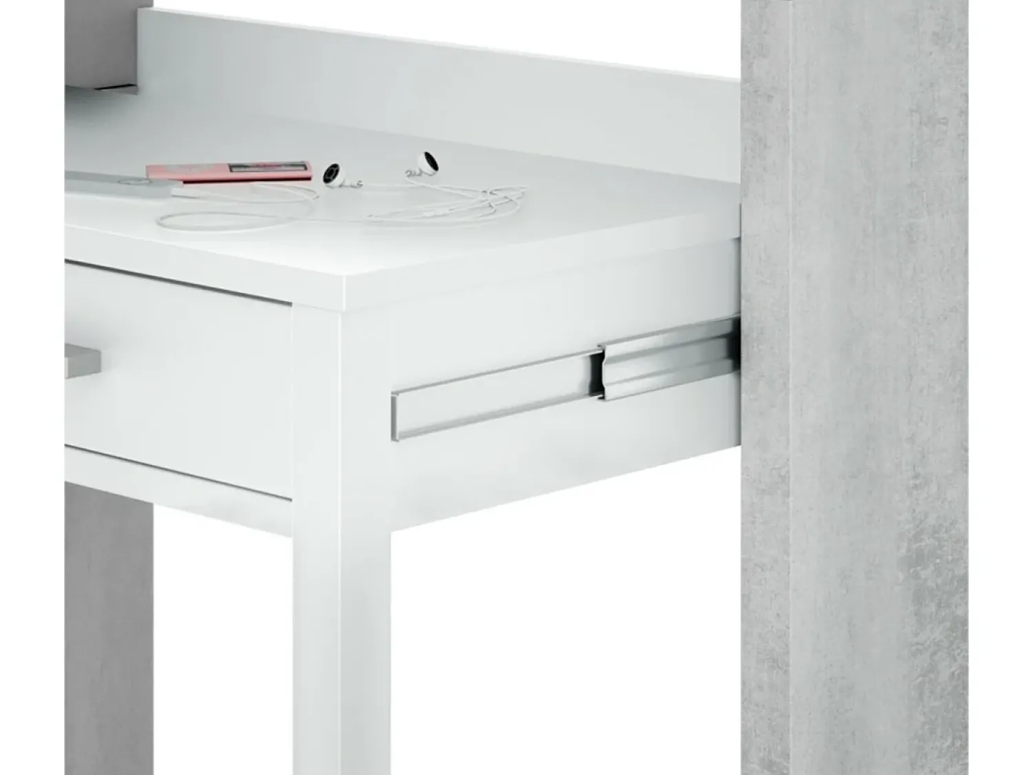 Consola|Loungitude Secretária consola extensível com 2 gavetas 100 cm /Cinza - Móvel multifuncional para espaços pequenos Branco