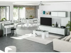 Consola|Loungitude Secretária consola extensível com 2 gavetas 100 cm /Cinza - Móvel multifuncional para espaços pequenos Branco