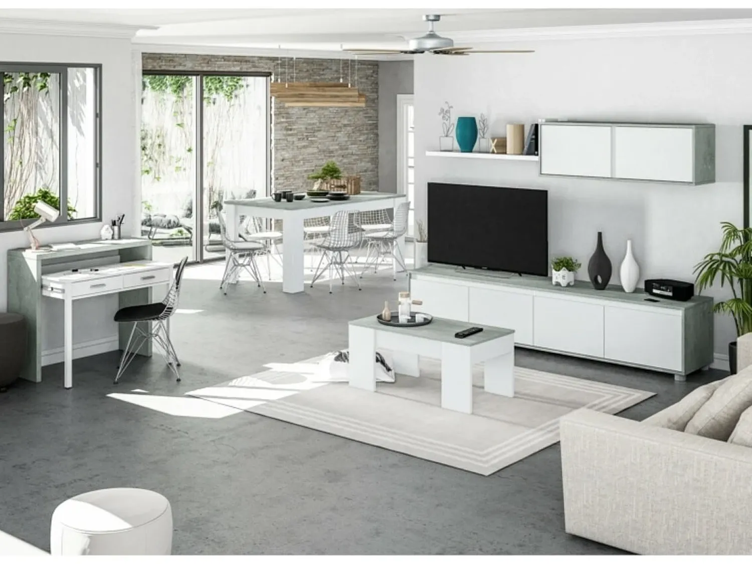 Consola|Loungitude Secretária consola extensível com 2 gavetas 100 cm /Cinza - Móvel multifuncional para espaços pequenos Branco