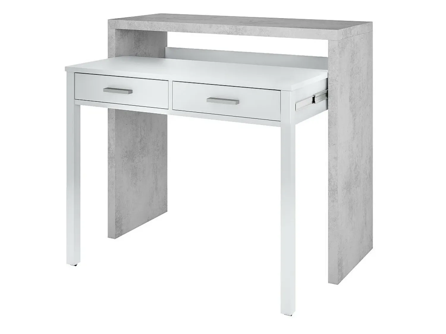 Consola|Loungitude Secretária consola extensível com 2 gavetas 100 cm /Cinza - Móvel multifuncional para espaços pequenos Branco