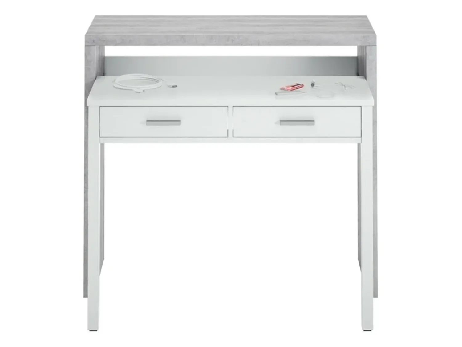 Consola|Loungitude Secretária consola extensível com 2 gavetas 100 cm /Cinza - Móvel multifuncional para espaços pequenos Branco