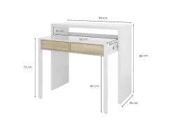 Consola|Loungitude Secretária consola extensível com 2 gavetas 100 cm /Cinza - Móvel multifuncional para espaços pequenos Branco