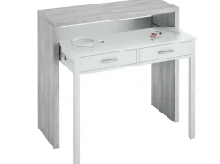 Consola|Loungitude Secretária consola extensível com 2 gavetas 100 cm /Cinza - Móvel multifuncional para espaços pequenos Branco