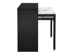 Vente-unique Secretária consola extensível com 2 gavetas preto e efeito mármore branco - LOAVIA^ Consola