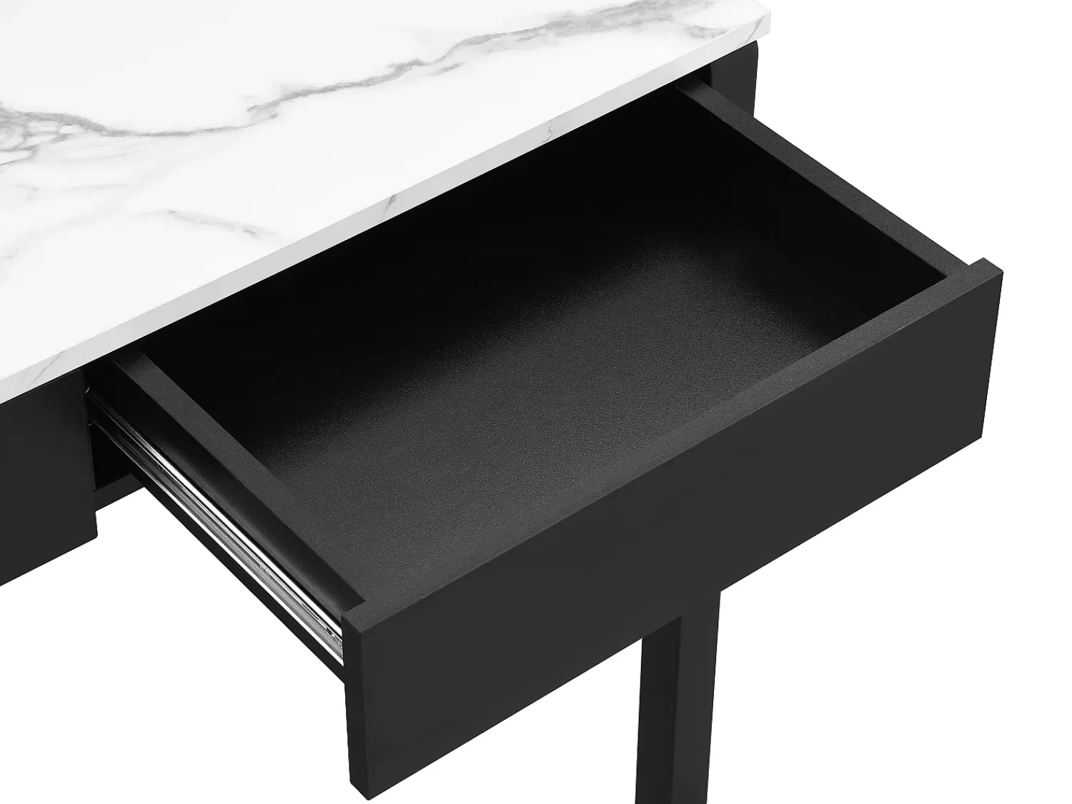 Vente-unique Secretária consola extensível com 2 gavetas preto e efeito mármore branco - LOAVIA^ Consola