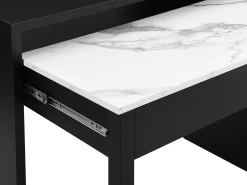 Vente-unique Secretária consola extensível com 2 gavetas preto e efeito mármore branco - LOAVIA^ Consola
