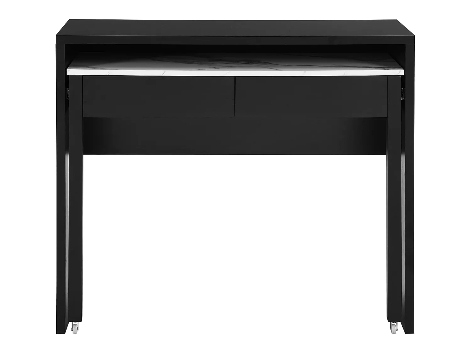 Vente-unique Secretária consola extensível com 2 gavetas preto e efeito mármore branco - LOAVIA^ Consola