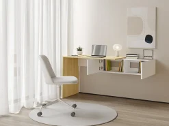 New Vente-unique Secretária consola suspensa com 2 armários cor natural e branco - MOLAWA Natural claro / Branco