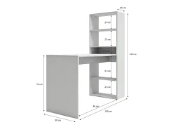 Consola|duehome Secretária Cosmic com prateleiras em branco artik 120 x 144 cm Cinzento
