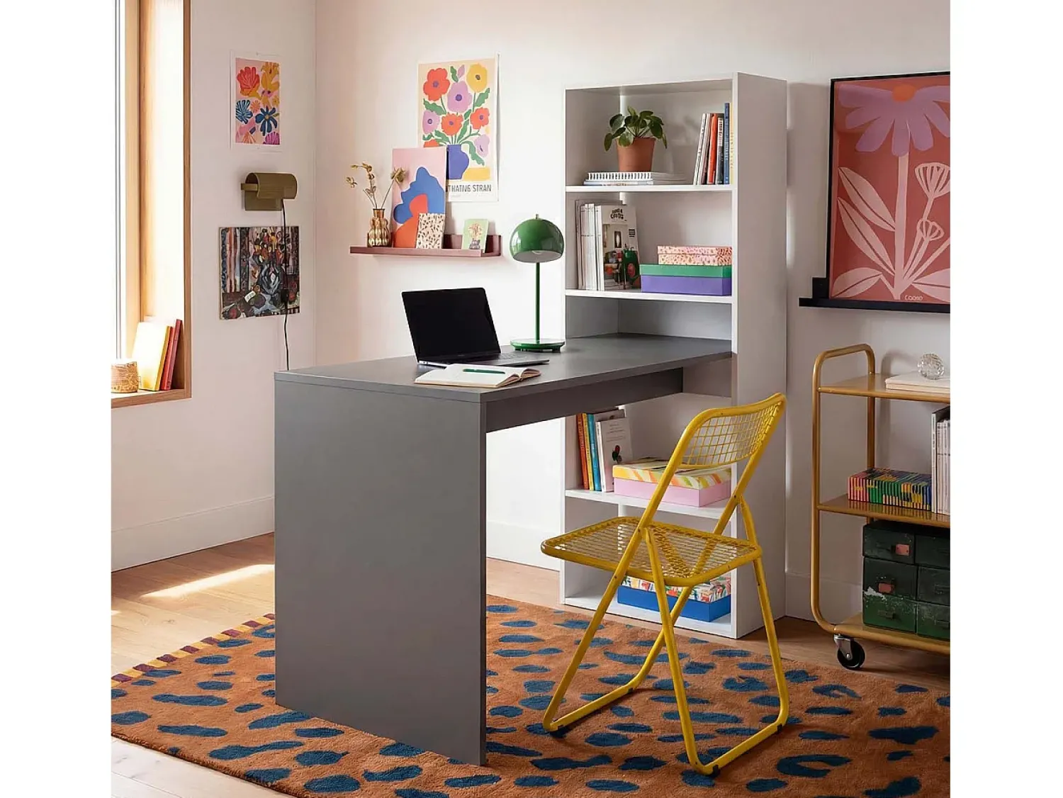 Consola*duehome Secretária Cosmic com prateleiras em branco artik antracite 120 x 144 cm Cinzento