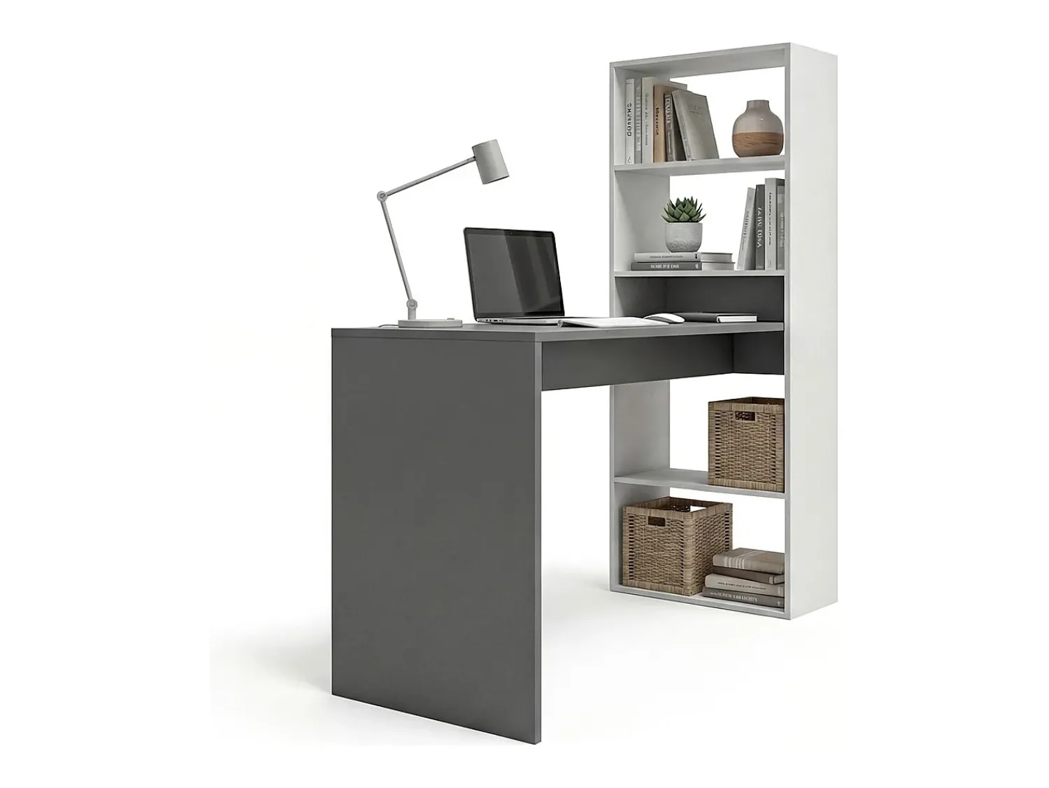 Consola*duehome Secretária Cosmic com prateleiras em branco artik antracite 120 x 144 cm Cinzento