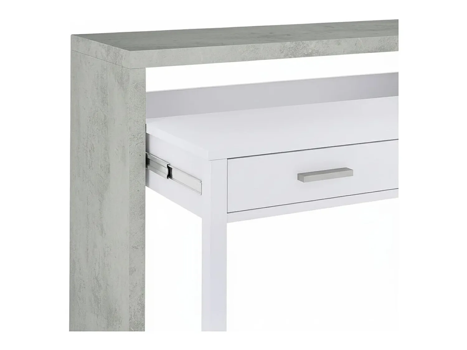 Dmora Secretária Damodi, Secretária com tampo extensível, Secretária PC com 2 gavetas, 99x36h88 cm, Cimento e Branco Cinzento