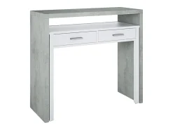 Dmora Secretária Damodi, Secretária com tampo extensível, Secretária PC com 2 gavetas, 99x36h88 cm, Cimento e Branco Cinzento