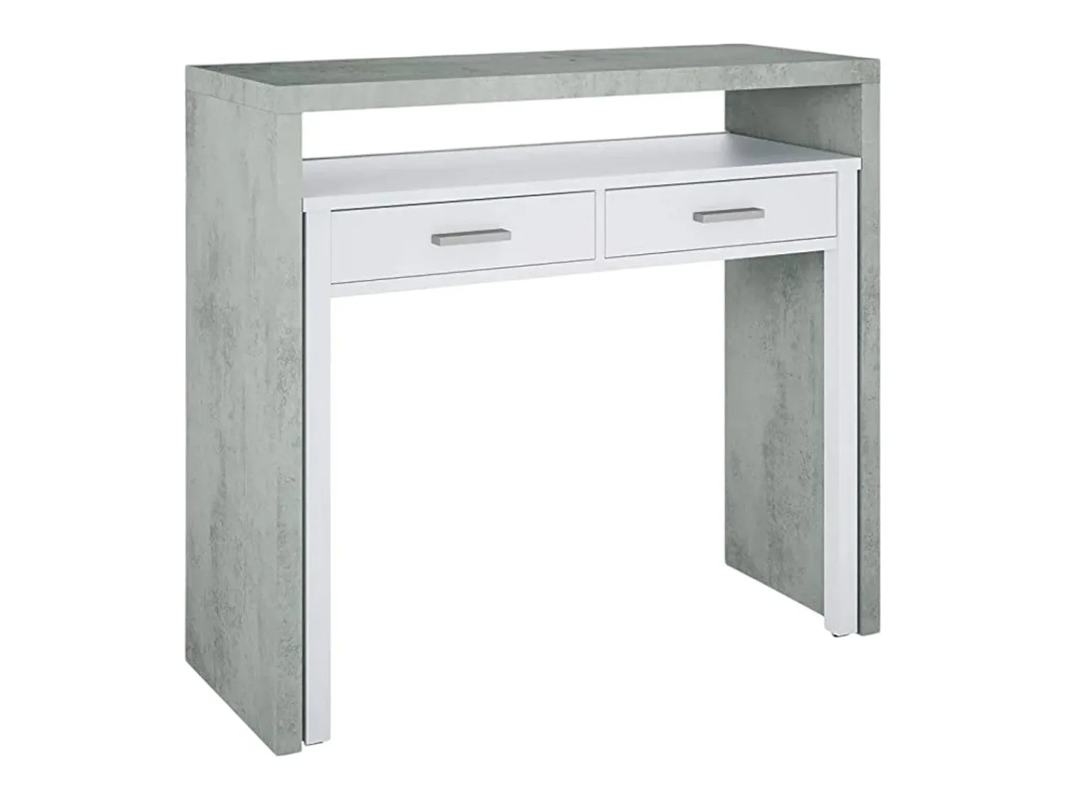 Dmora Secretária Damodi, Secretária com tampo extensível, Secretária PC com 2 gavetas, 99x36h88 cm, Cimento e Branco Cinzento
