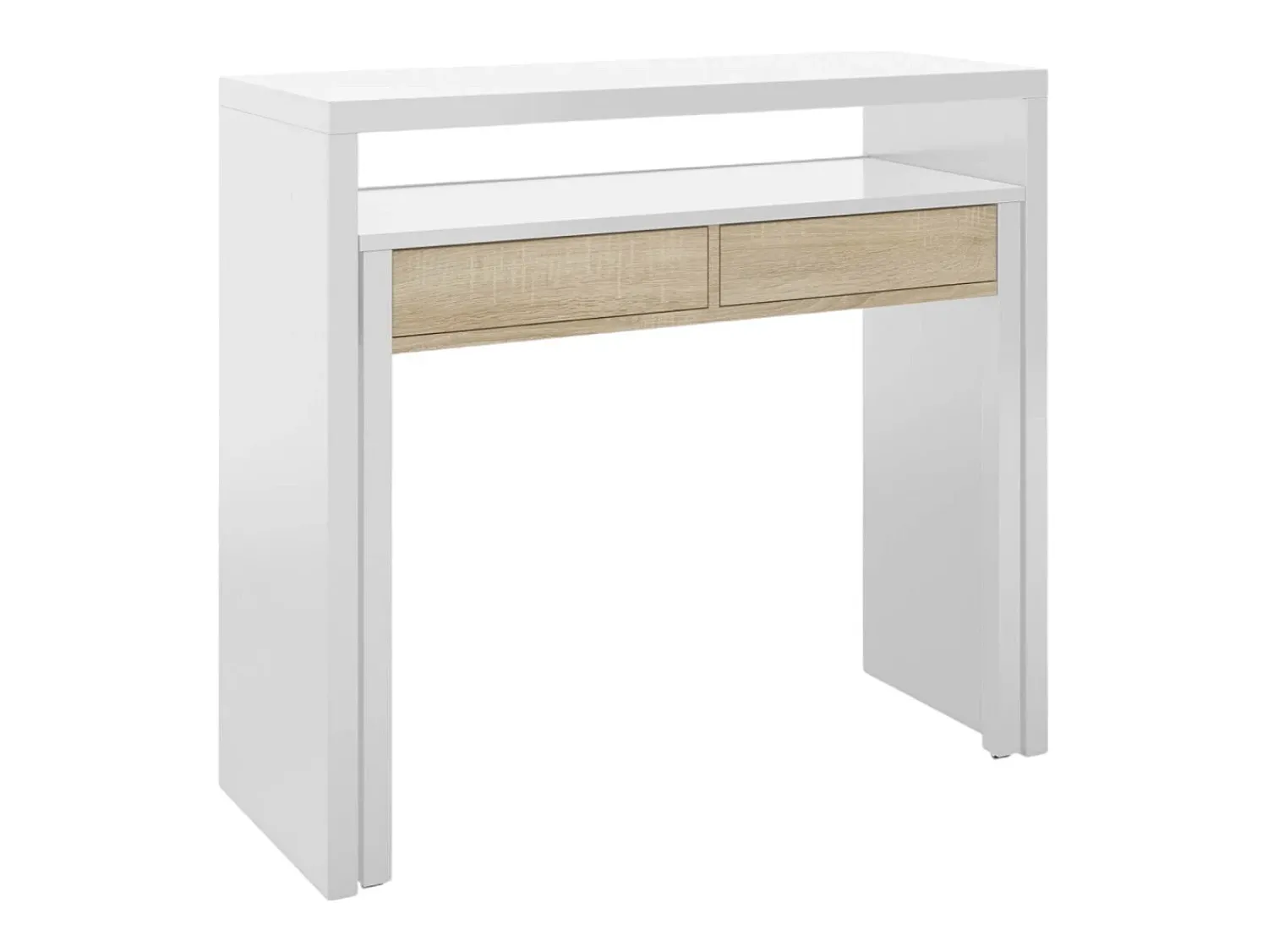 Consola|Dmora Secretária Damodi, Secretária com tampo extensível, Secretária para PC com 2 gavetas, 99x36h88 cm, e Carvalho Branco