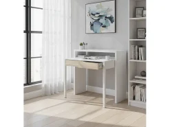 Consola|Dmora Secretária Damodi, Secretária com tampo extensível, Secretária para PC com 2 gavetas, 99x36h88 cm, e Carvalho Branco
